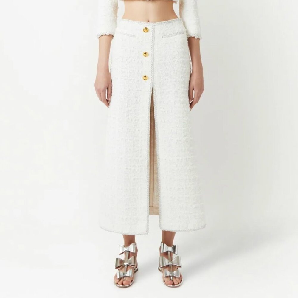 Giambattista Valli Tweed Maxi Skirt In White